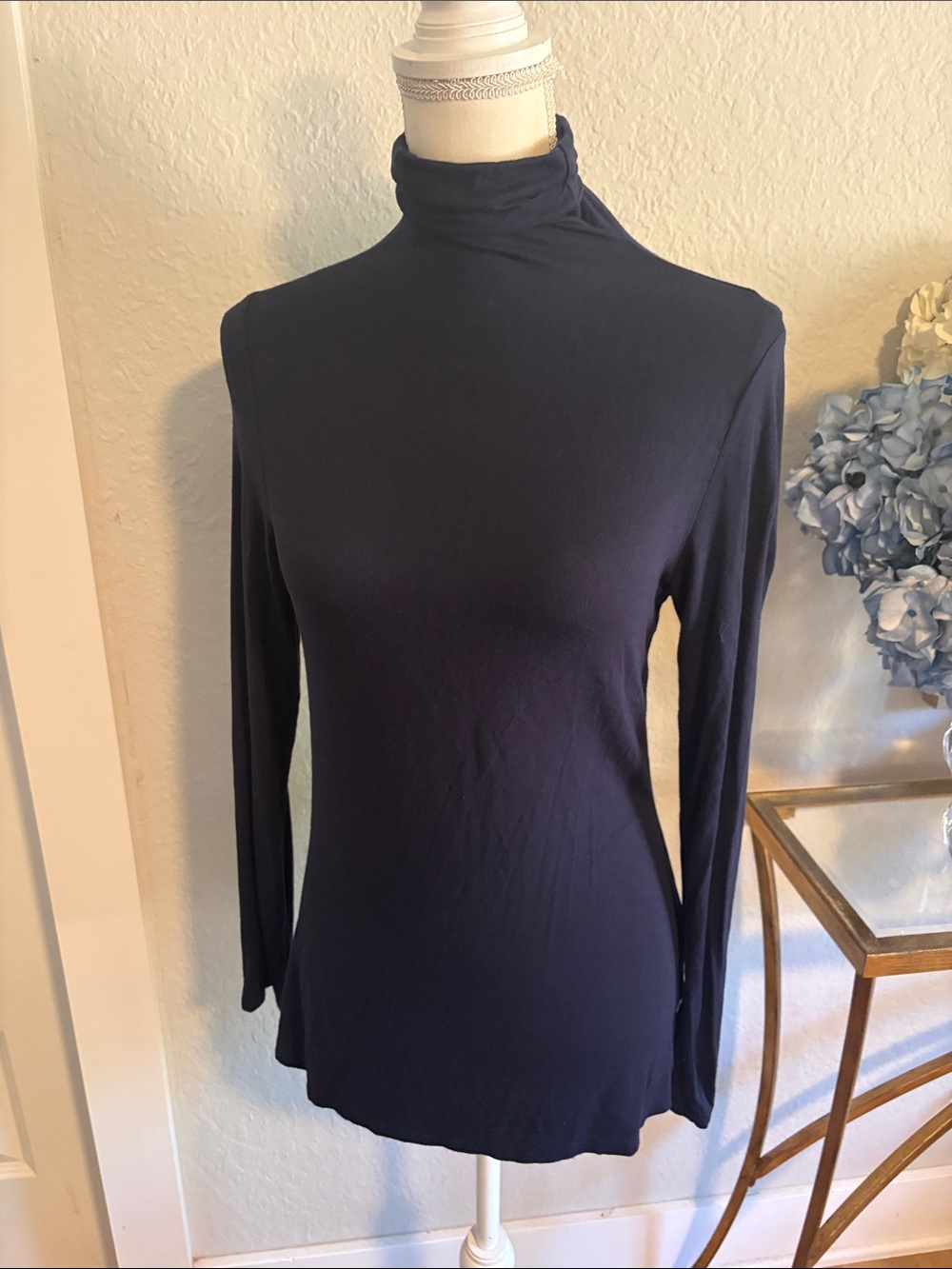 Classic Navy Women's Long-Sleeve Lightweight Knit Turtleneck Top